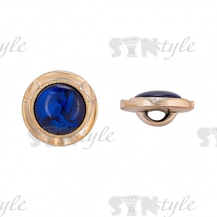 Пуговица пластиковая на ножке, круглая, золотая основа, синяя вставка под мрамор, размер 28L фото 1