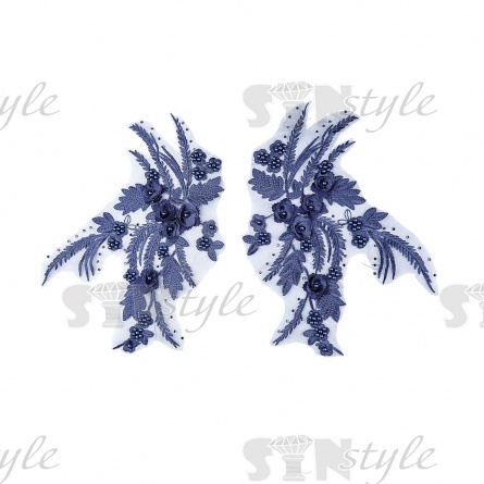 Аппликация кружевная пришивная, размер 210х300 мм, цвет темно-синий фото 1