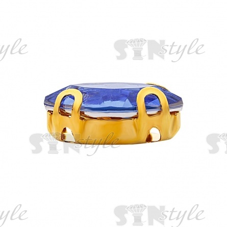 Стразы пришивные акриловые в цапах, форма лодочка, цвет золото+светло-синий, размер 5х10 мм, 200 шт/уп фото 2