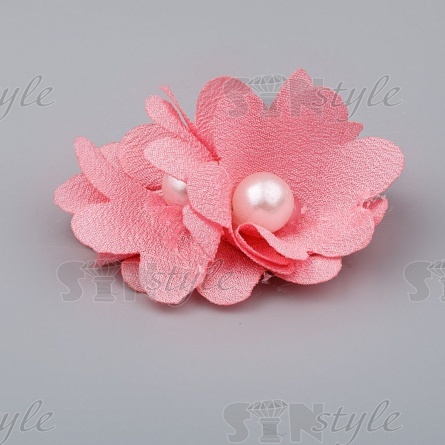 Цветочки декоративные с бусинами, цвет грязно-розовый, диаметр 40 мм,  фото 2