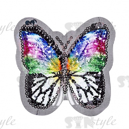Аппликация пришивная на сетке из пайеток "Бабочка", размер 87х82 мм фото 1
