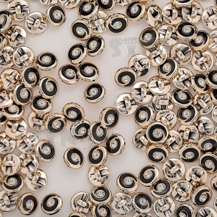 Пуговица пластиковая на ножке, размер 20L, золотая основа с черной эмалью и белой стразой фото 3