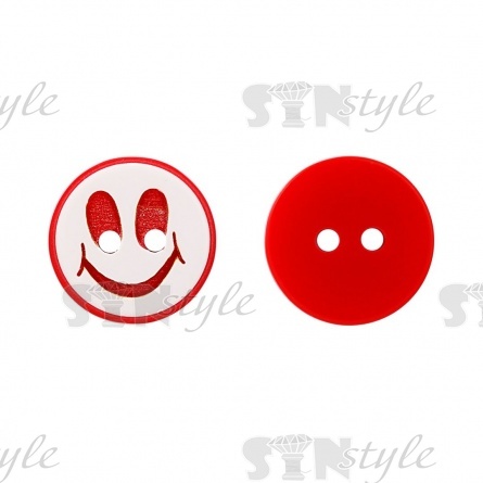 Пуговица пластиковая на два прокола "Смайлик", размер 20L, цвет красный фото 2