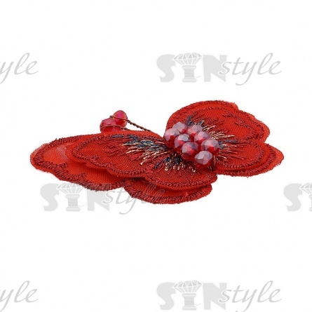 Аппликация с элементами из бисера, цвет красный, размер 50х40 мм фото 2