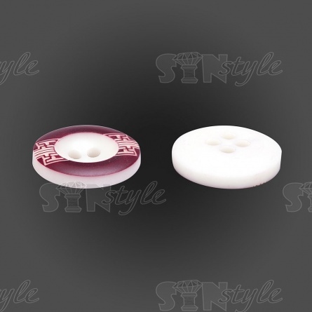 Пуговица пластиковая на четыре прокола, размер 24L, цвет белый с бордовым фото 3