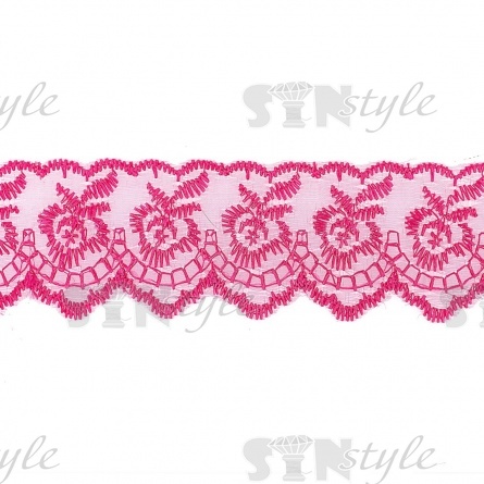 Кружево декоративное, нежная вышивка на тонкой капроновой основе, ширина 40 мм, цвет фуксия (28), намотка 10 ярдов фото 1