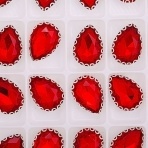 Стразы пришивные стеклянные в оправе, форма капля, цвет серебро+красный, размер 10х14 мм фото 3