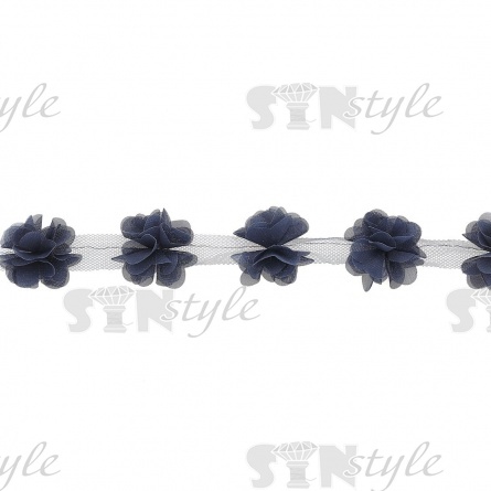 Кружево "Цветочки", ширина 60 мм, цвет темно-синий (126), намотка 10 ярдов фото 2