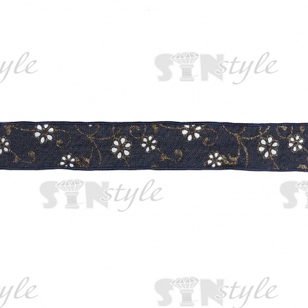 Джинсовая лента с цветочным принтом белого цвета, ширина 40 мм, намотка 20 ярдов фото 2