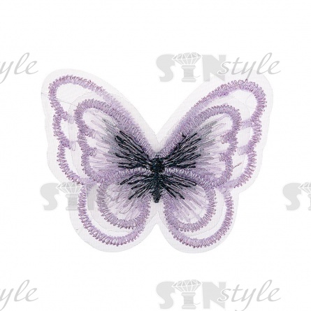 Аппликация "Бабочка", вышивка на капроне, размер 50х35 мм цвет сиреневый фото 1