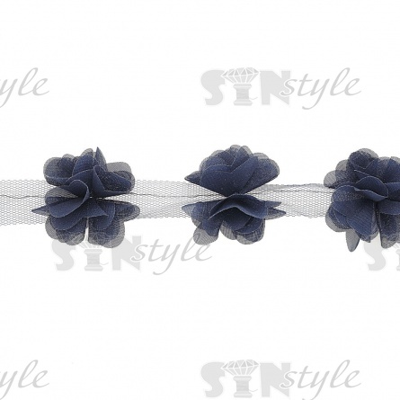 Кружево "Цветочки", ширина 60 мм, цвет темно-синий (126), намотка 10 ярдов фото 3