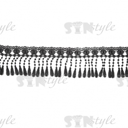 Тонкое ажурное кружево с бахромой, ширина 95 мм, цвет черный, намотка 10 ярдов фото 2