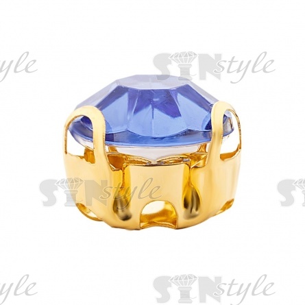 Стразы пришивные акриловые в цапах, форма круг, цвет золото+темно-голубой, диаметр 7 мм, 720 шт/уп. фото 2