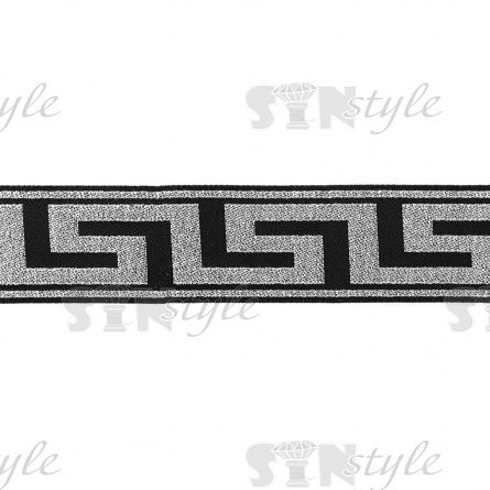 Жаккардовая лента, цвет черный+серебро, ширина 33 мм, намотка 10 метров фото 2