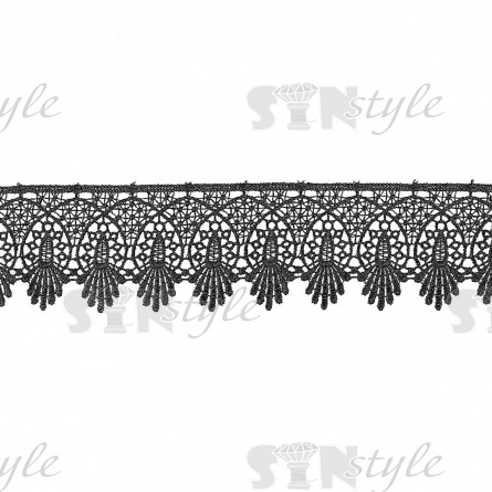 Ажурное тонкое кружево с восточным орнаментом и фестонами по краю, ширина 55 мм, цвет черный, намотка 15 ярдов фото 2