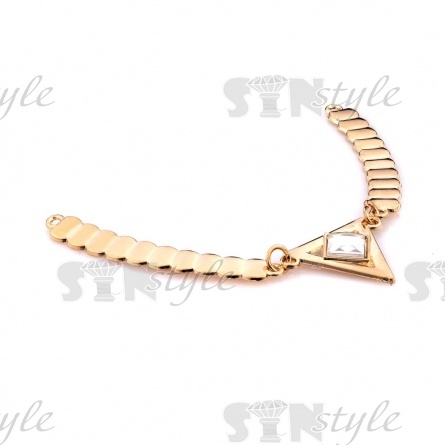 Декоративное украшение пришивное металлическое, цвет золото+белые стразы, размер 120*55 мм фото 2